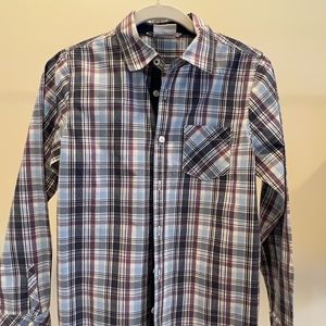 Boys Hanna Andersson Collared Shirt - blue/purple plaid - Size 150 (US 12)